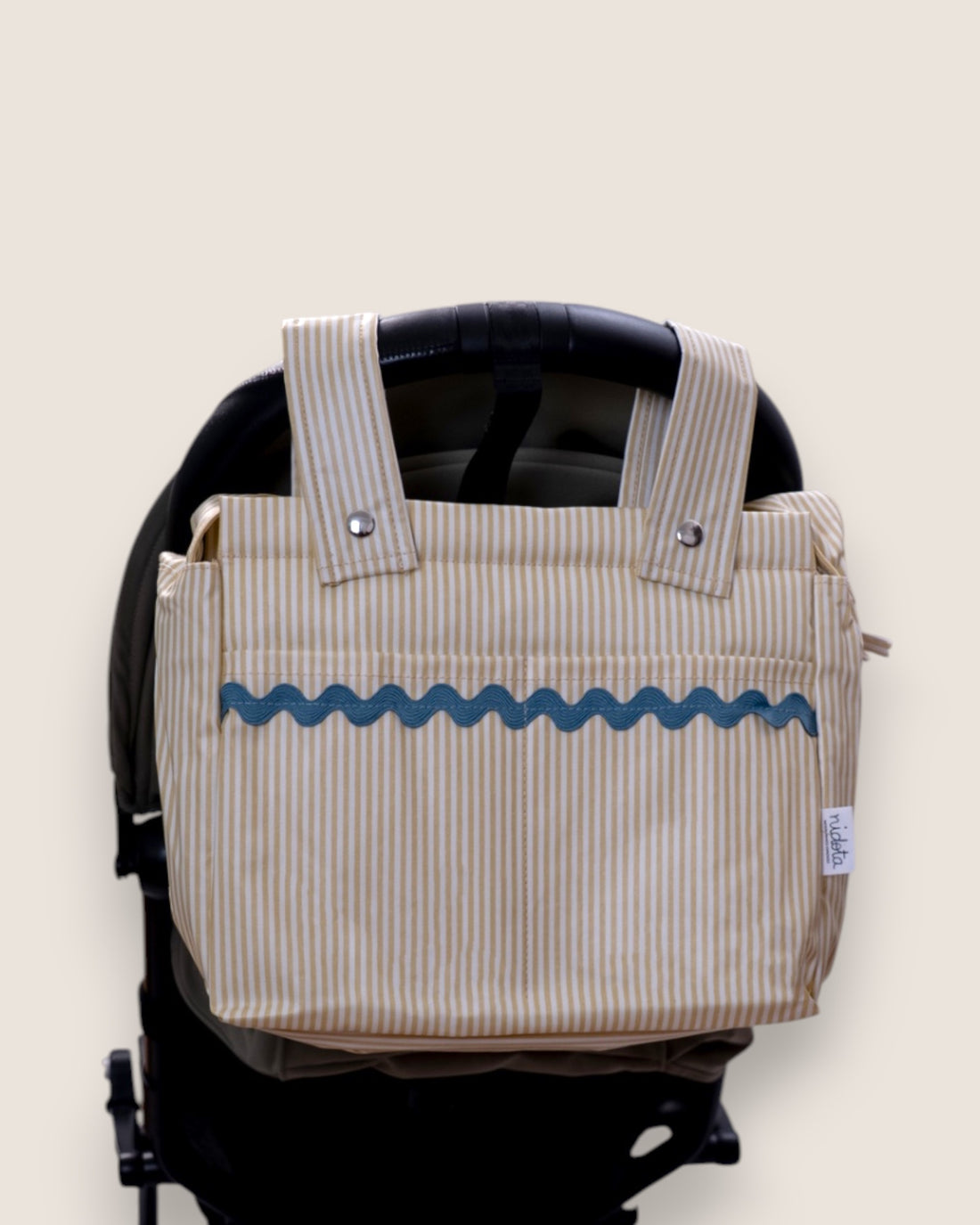 Sac poussette en coton enduit Classique Bleu Gris