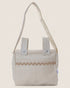 Beige striped baby stroller bag with a waved detail 