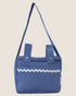 striped blue baby stroller bag with light blue waved detail and handles 