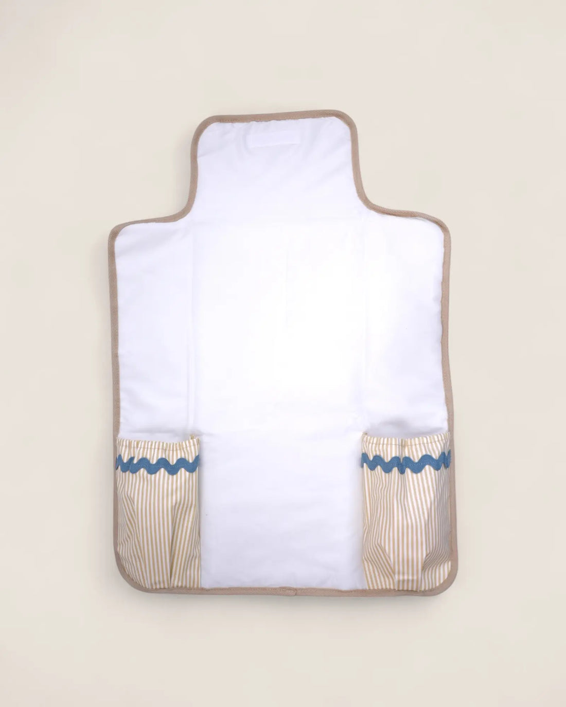 baby changing mat, beige with pockets and blue details