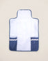 White baby changing mat with blue pockets