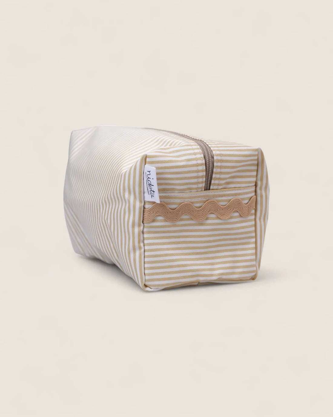 Striped toiletry bag with waved beige detail