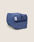 Blue striped toiletry bag with a navy waved design